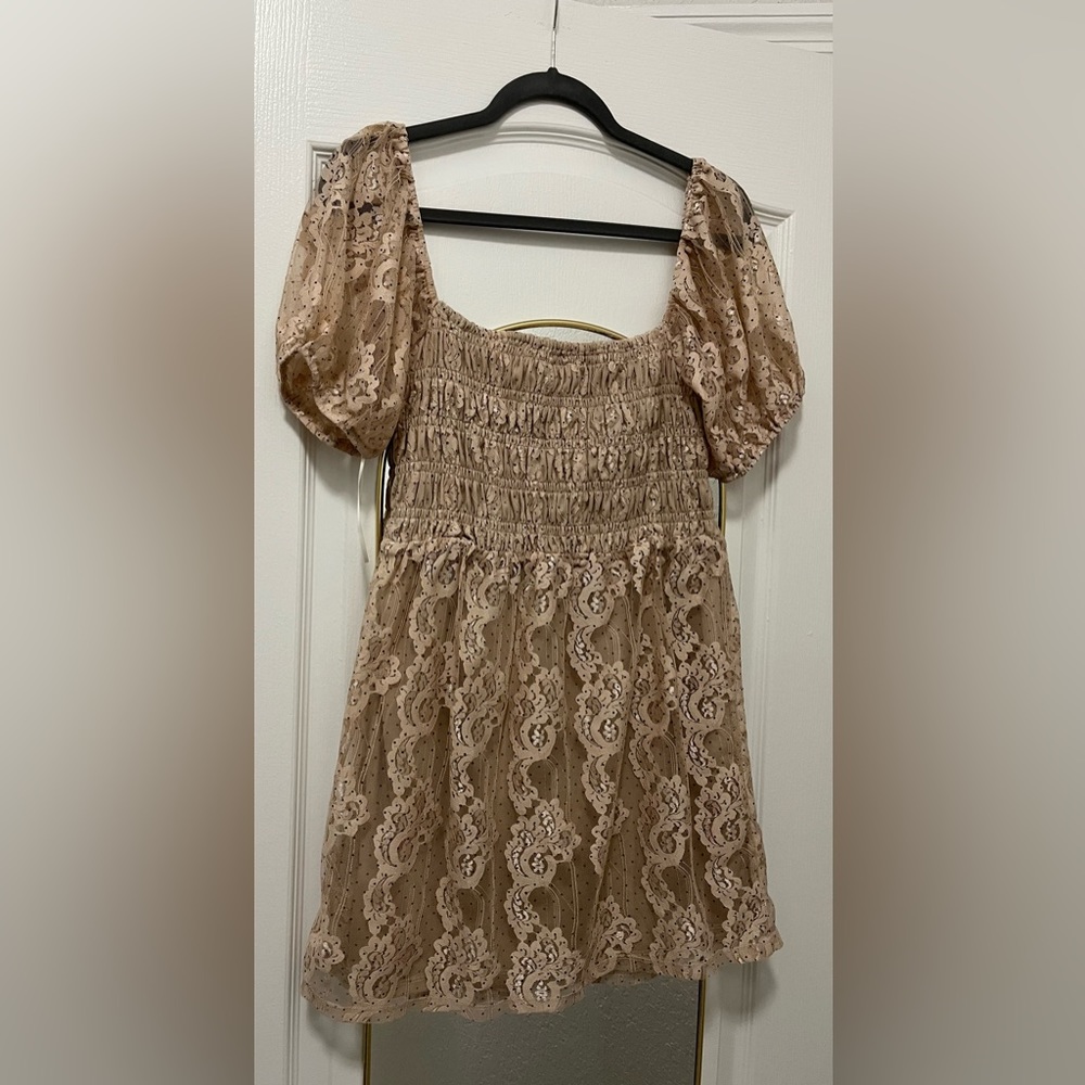 NSR Womens Julia Smocked Lace Puff Sleeve Mini Dress Size Small